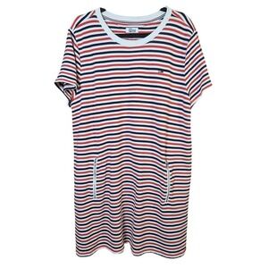 Tommy‎ Hilfiger French Terry Striped Shift Dress XXL Zip Pockets Red White Navy
